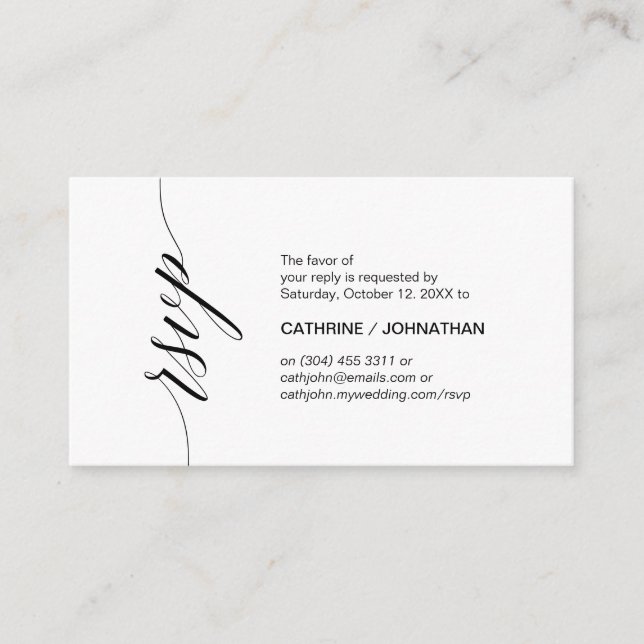 Carte D'accompagnement Élégant classique, Script noir, RSVP Party (Devant)