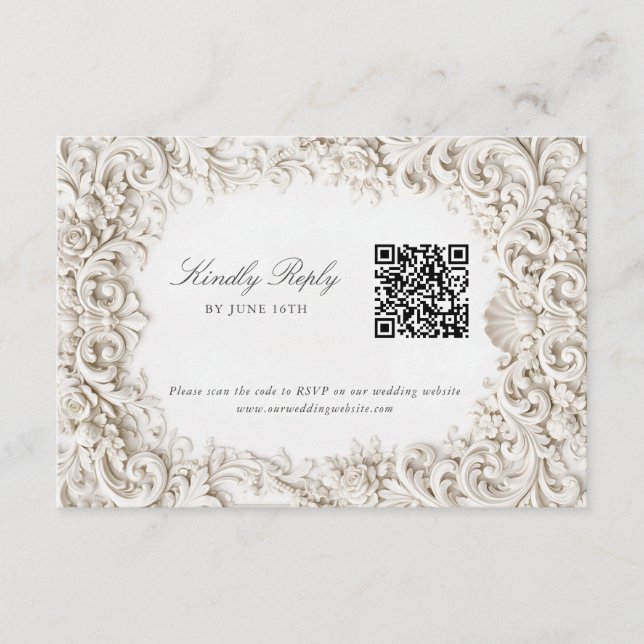 Carte D'accompagnement Elegant Classy Baroque Frame RSVP with QR Code (Devant)