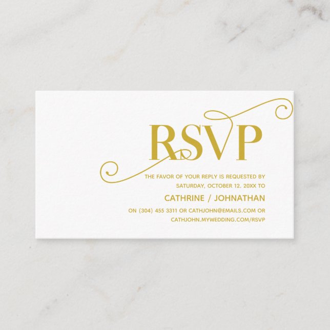 Carte D'accompagnement Élégant Classy, Gold Script, réponse RSVP (Devant)