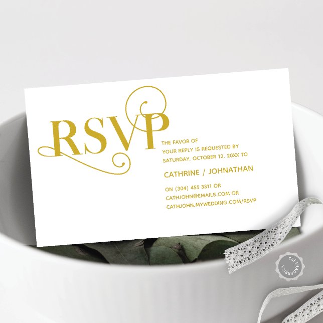 Carte D'accompagnement Élégant Classy, Gold Script, réponse RSVP (Elegant Classy, Invitation RSVP respond Enclosure Card, in Classy Gold themed)