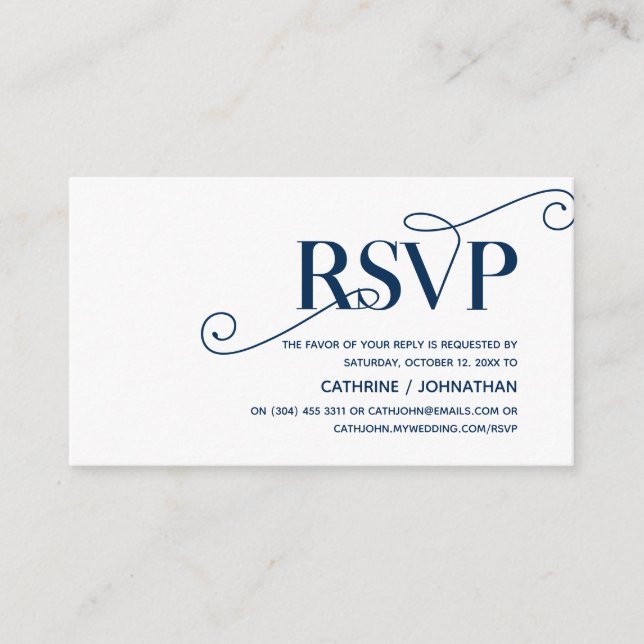 Carte D'accompagnement Elegant Classy, Navy Blue Script, réponse RSVP (Devant)