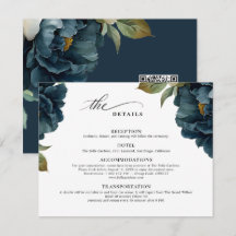Élégant Code de Mariage Bleu Marine Botanique RQ R
