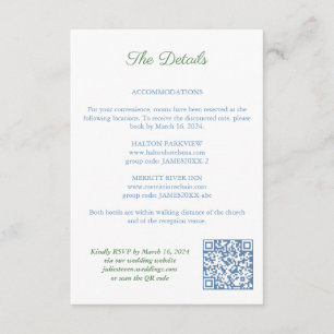 Carte D'accompagnement Elégant Code QR bleu et vert Détails du Mariage