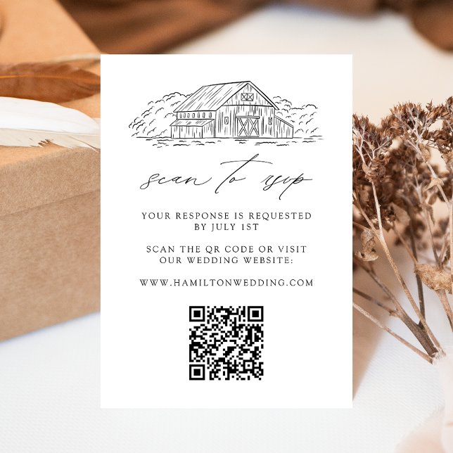 Carte D'accompagnement Élégant Code QR de Mariage de Grange Rustique Site (Créateur téléchargé)