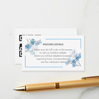 Carte D'accompagnement Élégant Code QR de Mariage Floral Aquarelle Bleu C