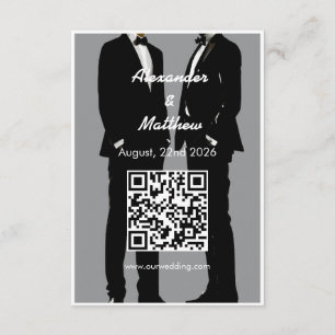 Carte D'accompagnement Élégant Code QR de Mariage Gay Moderne Hommes Gris
