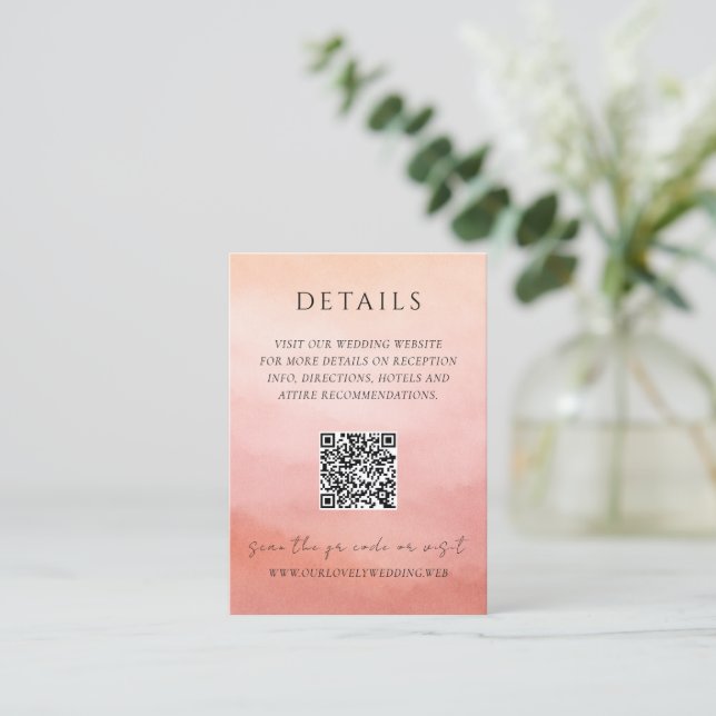 Carte D'accompagnement Élégant Code QR de Mariage Moderne Corail Côté Chi (Debout devant)