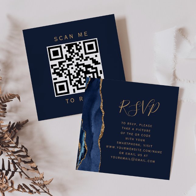 Carte D'accompagnement Élégant Code QR de Réponse de Mariage en Bleu Nuit (Créateur téléchargé)