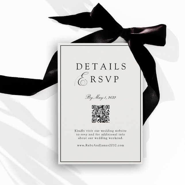 Carte D'accompagnement Élégant Code QR de Réponse de Mariage Royal Ivoire (Elegant Royal Ivory & Black QR Code Wedding RSVP Enclosure Card)