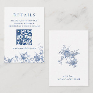 Carte D'accompagnement Élégant Code QR Floral Bleu Victorien Détails
