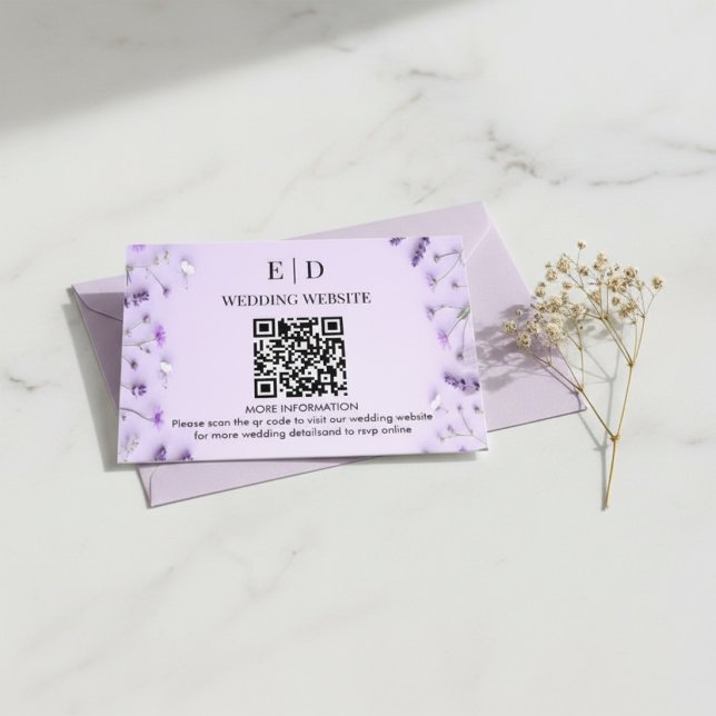Carte D'accompagnement Élégant Code QR Floral Lavande pour Mariage (Créateur téléchargé)