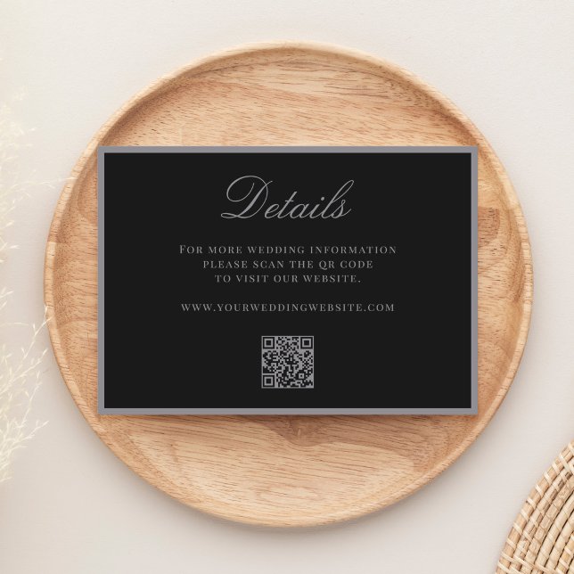 Carte D'accompagnement Élégant Code QR Mat Noir Détails Mariage (Créateur téléchargé)