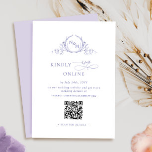 Carte D'accompagnement Élégant code QR monogramme violet / RSVP en ligne