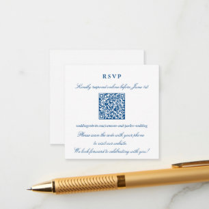 Carte D'accompagnement Élégant Code QR RSVP en ligne Bleu Marine Petit