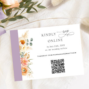 Carte D'accompagnement Elégant code QR RSVP Peach et Lavender Mariage