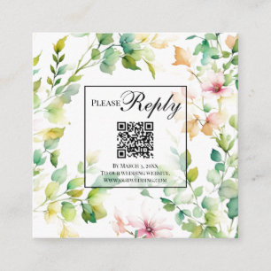 Carte D'accompagnement Elégant code RSVP QR pour la verdure fleur sauvage
