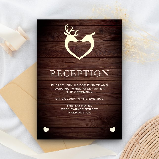 Carte D'accompagnement Élégant Coeur de Cerf Bois Rustique Réception (Créateur téléchargé)
