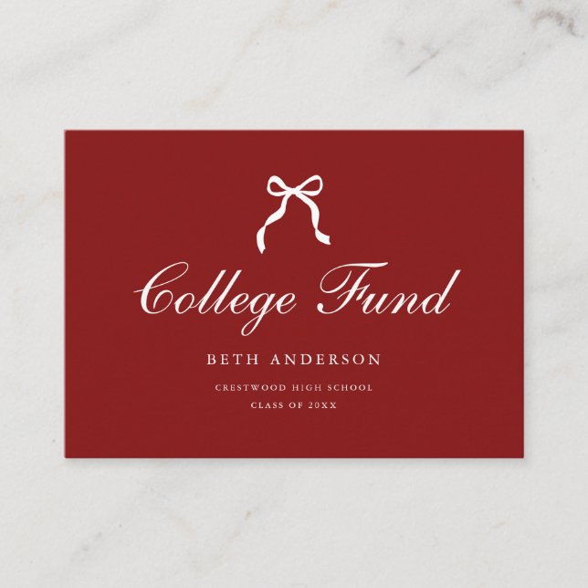 Carte D'accompagnement Elegant Coquette Bow Red Graduation College Fund (Devant)