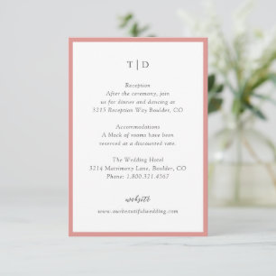 Carte D'accompagnement Élégant corail rose Monogramme Mariage moderne