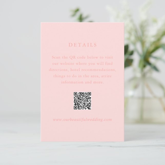 Carte D'accompagnement Élégant Coral rose QR Code moderne Mariage (Debout devant)