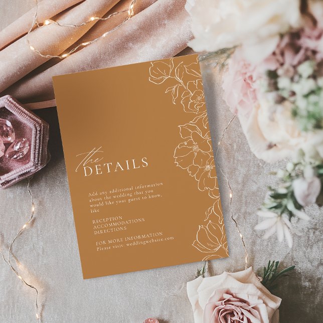 Carte D'accompagnement Élégant détail de chute dorée florale dessinée à l (Elegant hand drawn floral golden fall details enclosure card)