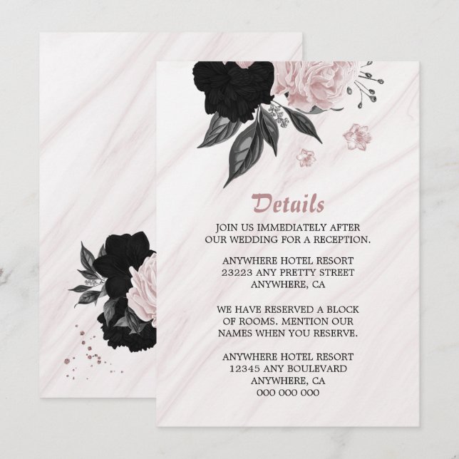 Carte D'accompagnement Élégant détail de fleurs rose noire (Devant / Derrière)