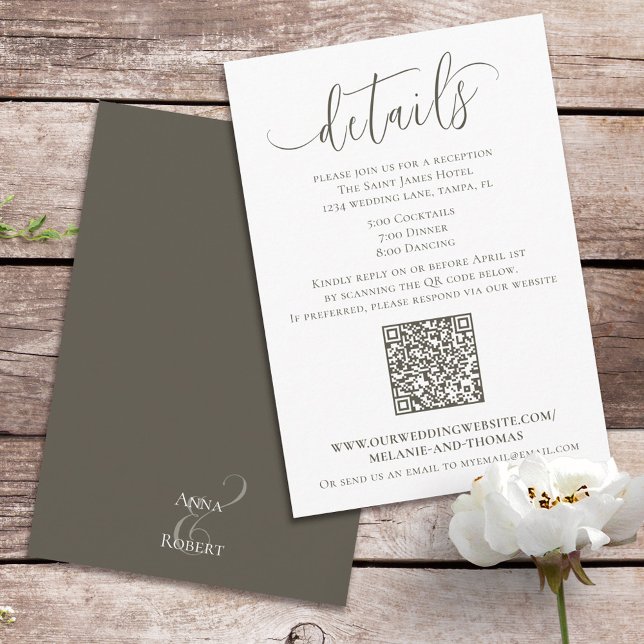 Carte D'accompagnement Élégant Détails de Script Simple Brun | Code QR (Créateur téléchargé)