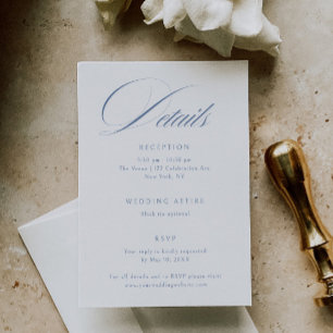 Carte D'accompagnement Elegant Dusty Blue Calligraphy Détails du Mariage
