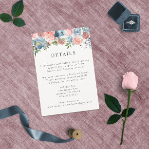 Carte D'accompagnement Elégant Dusty Blue et Rose Floral Swag
