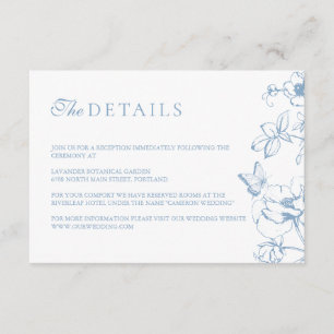 Carte D'accompagnement Elégant Dusty Blue Floral Garden Détails de mariag