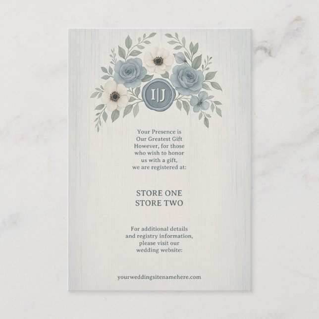 Carte D'accompagnement Elegant Dusty Blue Floral Wax Seal Wedding (Devant)