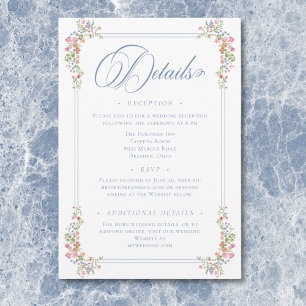 Carte D'accompagnement Elégant Dusty Blue Pastel Fleur sauvage Mariage Cr