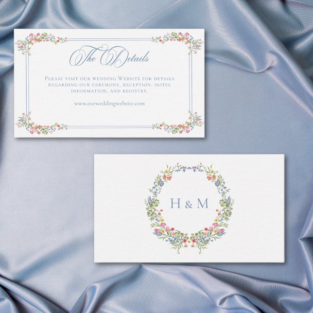 Carte D'accompagnement Elegant Dusty Blue Pastel Wildflower Crest Wedding (Créateur téléchargé)