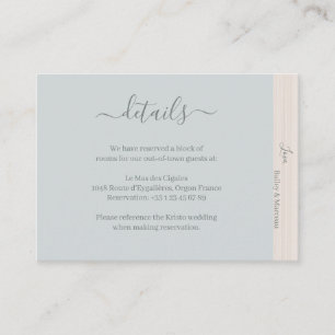 Carte D'accompagnement Elégant Dusty Blue Wood Grain Mariage Hotel Détail
