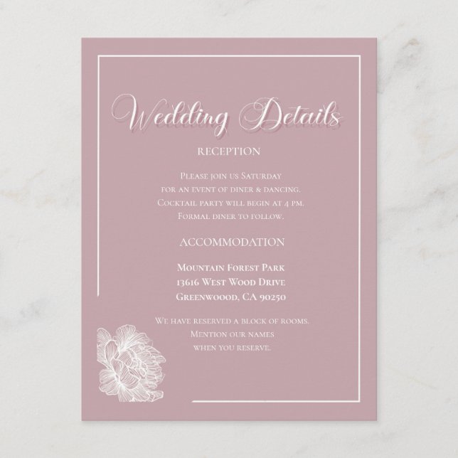 Carte D'accompagnement Elegant Dusty Pink White Floral Wedding (Devant)