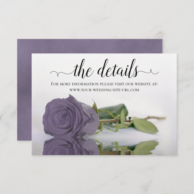Carte D'accompagnement Elegant Dusty Purple Rose Détails du Mariage Site  (Devant / Derrière)