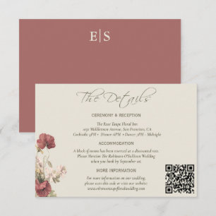 Carte D'accompagnement Elégant Dusty Rose Floral Mariage Les Détails