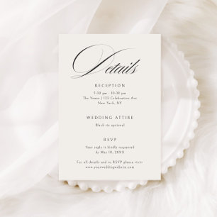 Carte D'accompagnement Elegant Ecru Black Calligraphy Détails du Mariage