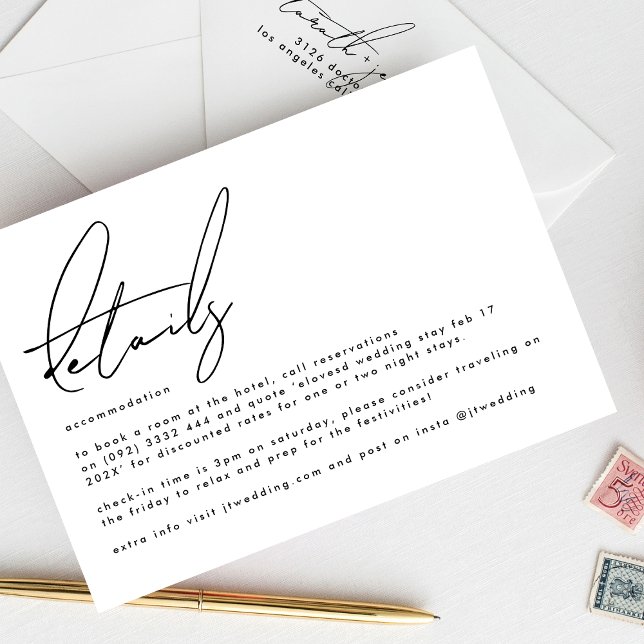 Carte D'accompagnement Elégant élégant personnalisé blanc noir Détails du (Créateur téléchargé)