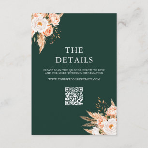 Carte D'accompagnement Élégant Emerald Green Boho Chic Floral Mariage