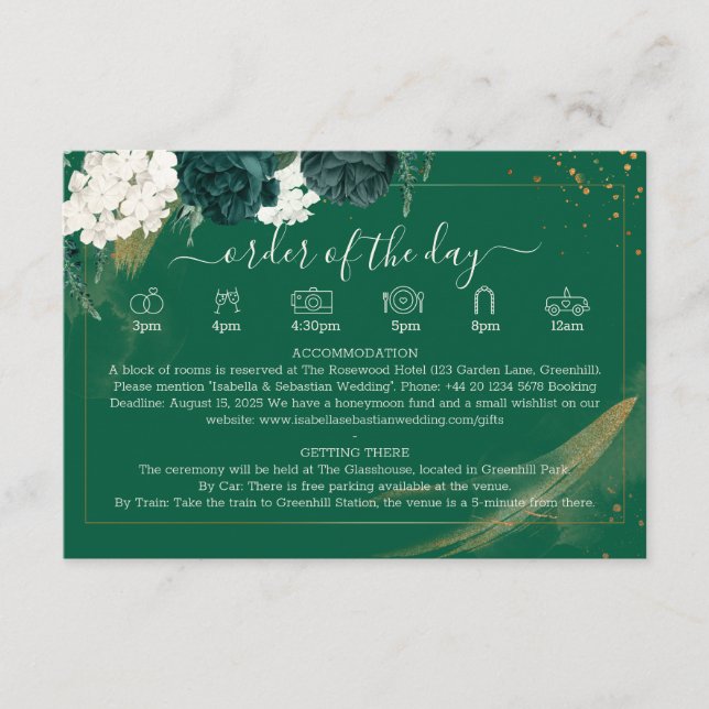 Carte D'accompagnement Elegant Emerald Watercolor Script Rose Wedding  (Devant)