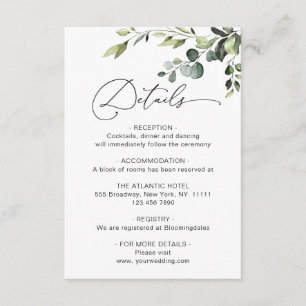 Carte D'accompagnement Elegant Eucalyptus Aquarelle Détails du Mariage