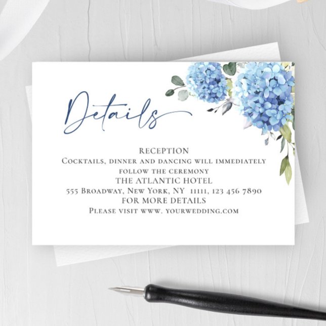 Carte D'accompagnement Elegant Eucalyptus Blue Hydrangea Détails du Maria (Créateur téléchargé)