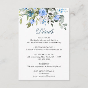 Carte D'accompagnement Elegant Eucalyptus Blue Roses Détails Mariage
