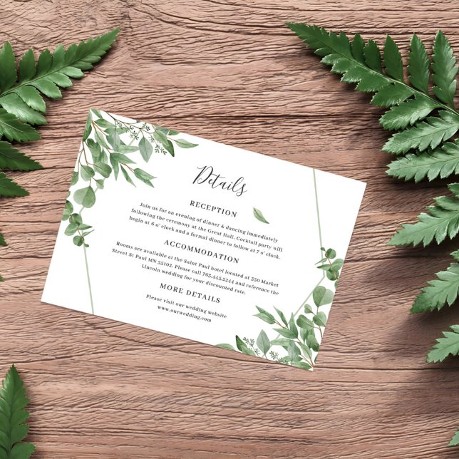 Carte D'accompagnement Elegant Eucalyptus Feuille Détails du Mariage (Créateur téléchargé)