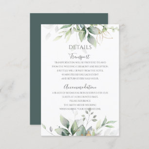 Carte D'accompagnement Elégant Eucalyptus Feuille Mariage or vert