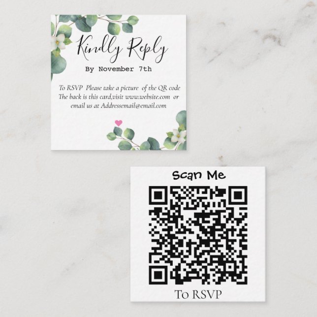 Carte D'accompagnement Elégant Eucalyptus Greenery Mariage QR Code Card (Devant / Derrière)