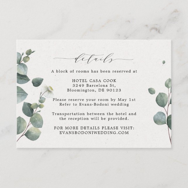 Carte D'accompagnement Elegant Eucalyptus Mariage Détails Card (Devant)