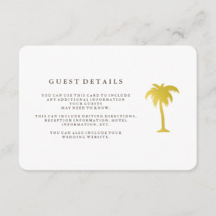 Carte D'accompagnement Elégant Faux Gold Palm Tree Détails sur l'invité  