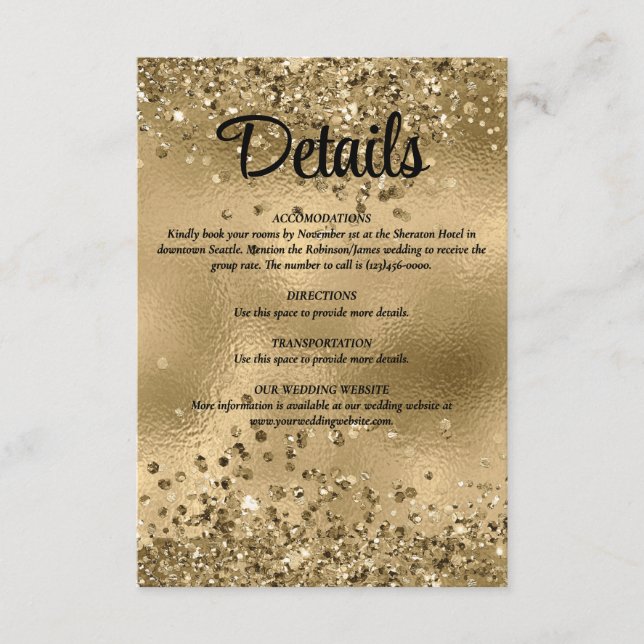 Carte D'accompagnement Elégant Faux Gold Parties scintillant et Foil Mari (Devant)